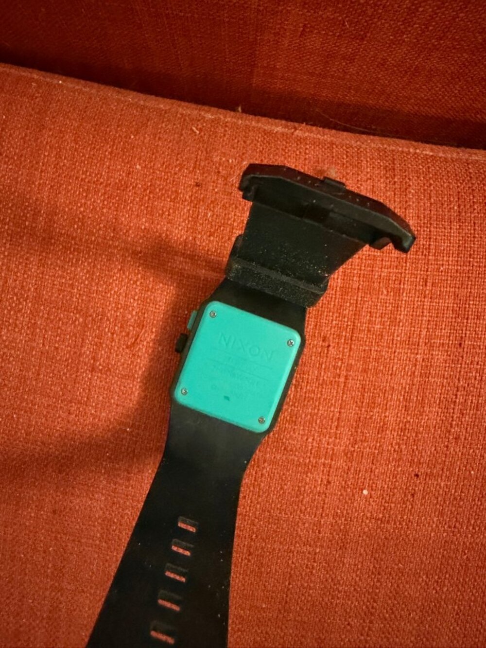 Nixon Quartz Watch – Black Silicone Strap, Teal Case (Needs New Battery)